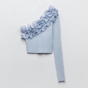 Zara Light Blue Ruffled Top